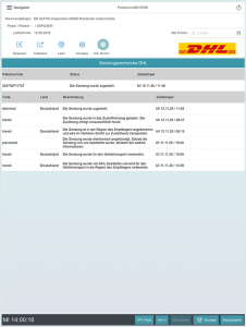 SAP DHL FIORI APP Sendungsverfolgung